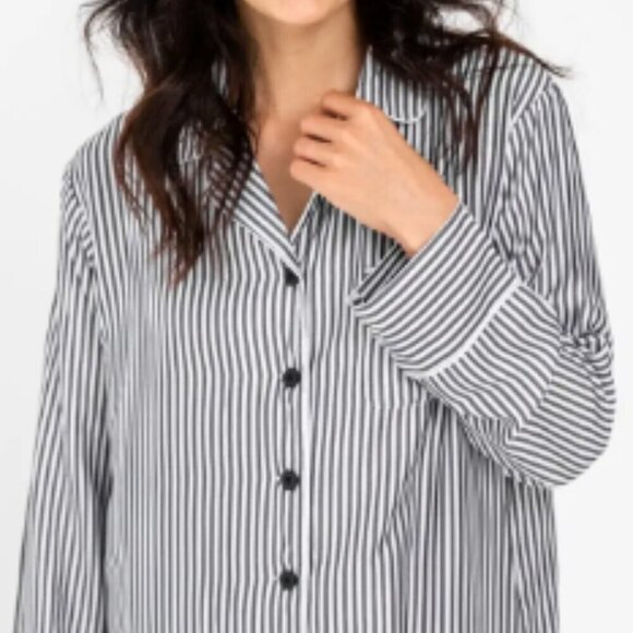 Ettitude Long Sleeve Slate Stripe Pj Top & PJ Shorts in Fog Size L New